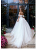 Off Shoulder Beaded White Tulle Princess Wedding Dress